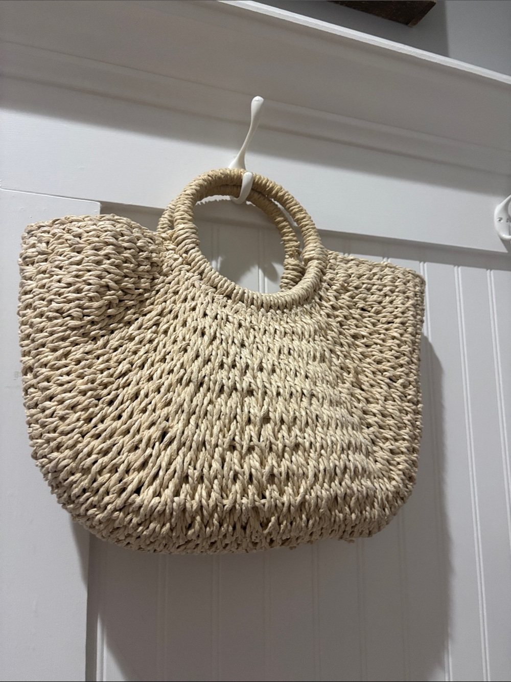 Natural Woven Straw Tote Bag with Round Handles